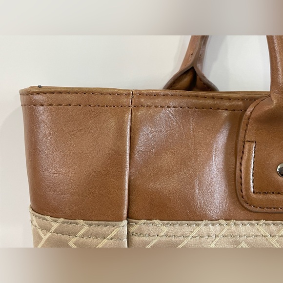 Tommy Hilfiger Shoulder Bag Tote Leather w/ Monogram Print Green & Blue Stripe - Picture 9 of 16